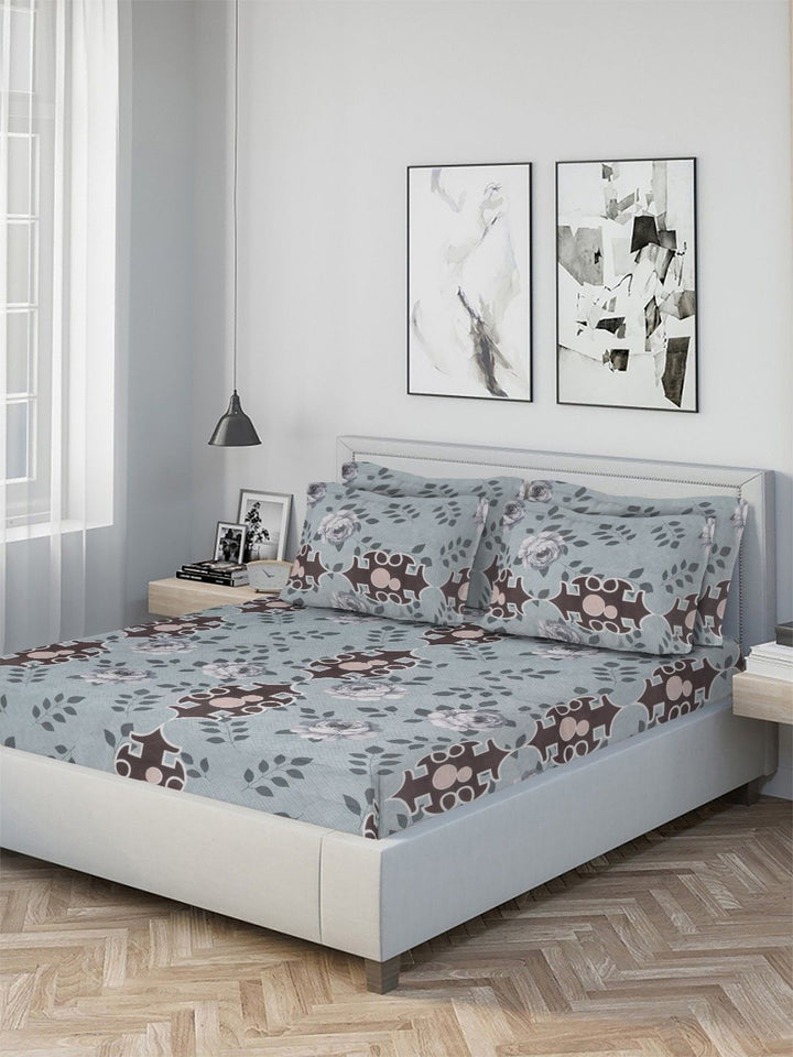 KLOTTHE Grey Printed Dilengkapi 300 TC Double King Cadar Halus Dengan 4 Sarung Bantal