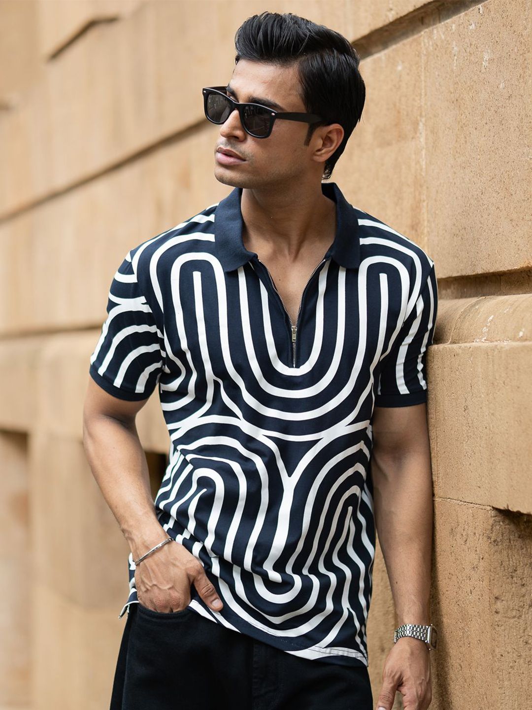 Powerlook Men Striped Polo Collar Pure Cotton T-shirt