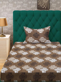 KLOTTHE Brown Floral Cotton Single Bedsheets