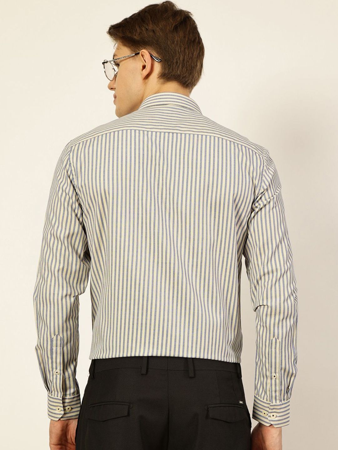 Thomas Scott Men Smart Spread Collar Pinstripes Striped Cotton Formal Shirt