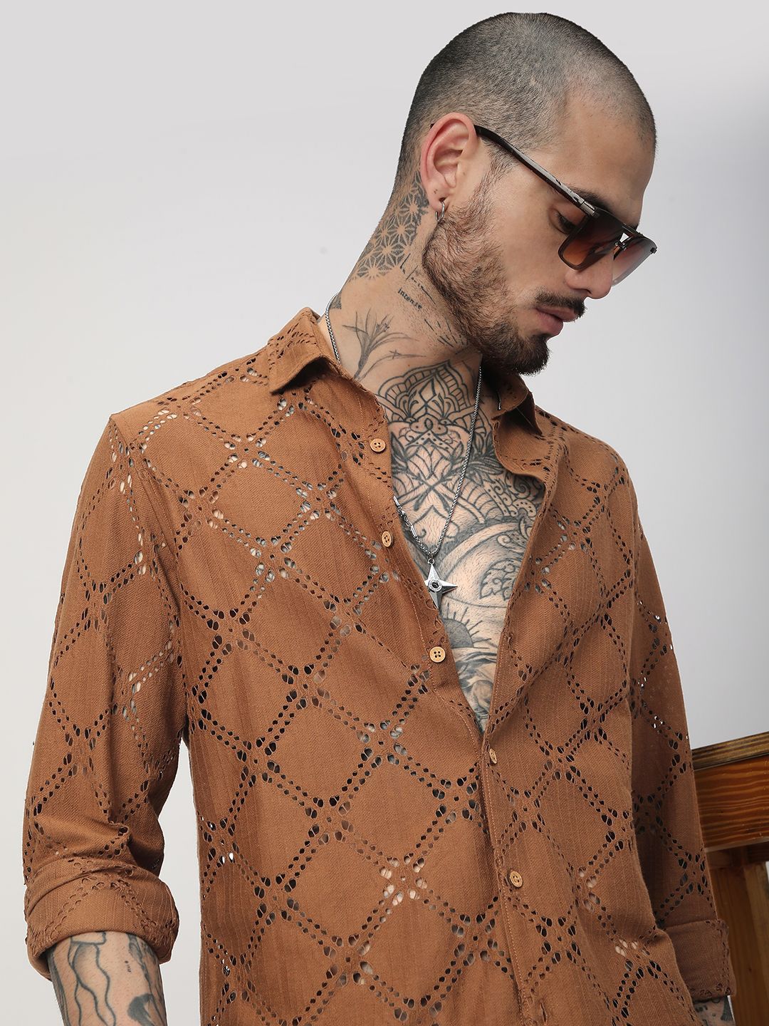VASTRADO Men Classic Slim Fit Spread Collar Textured Cotton Casual Shirt