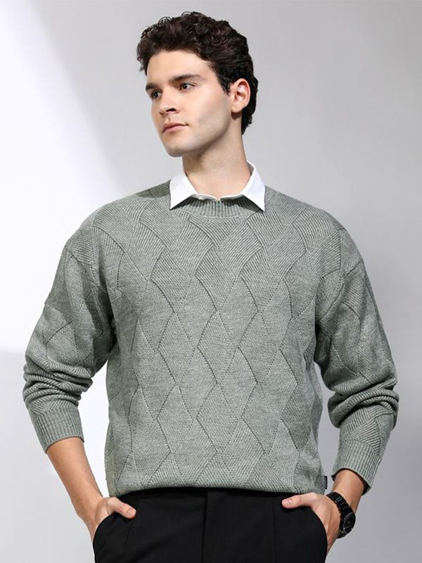 HIGHLANDER Men Self Design Round Neck Long Sleeves Pullover Sweaters