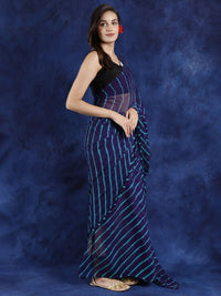 Exotic India Violet Indigo Leharia Tie-Dye Chiffon Saree