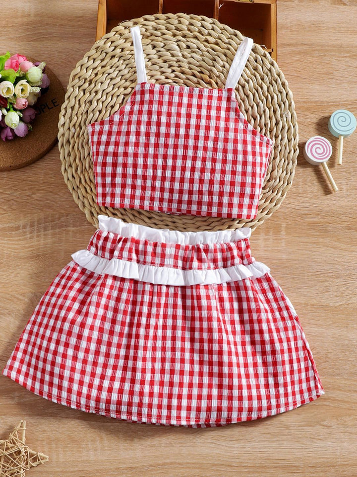 YK Infant Girls Checked Top & Shorts Clothing Set