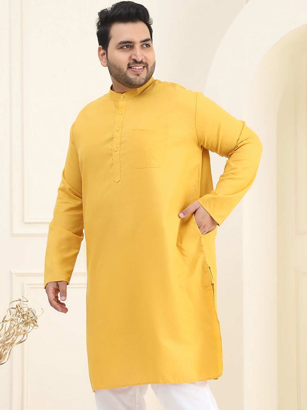 SOJANYA PLUS Size Band Collar Cotton Straight Kurta