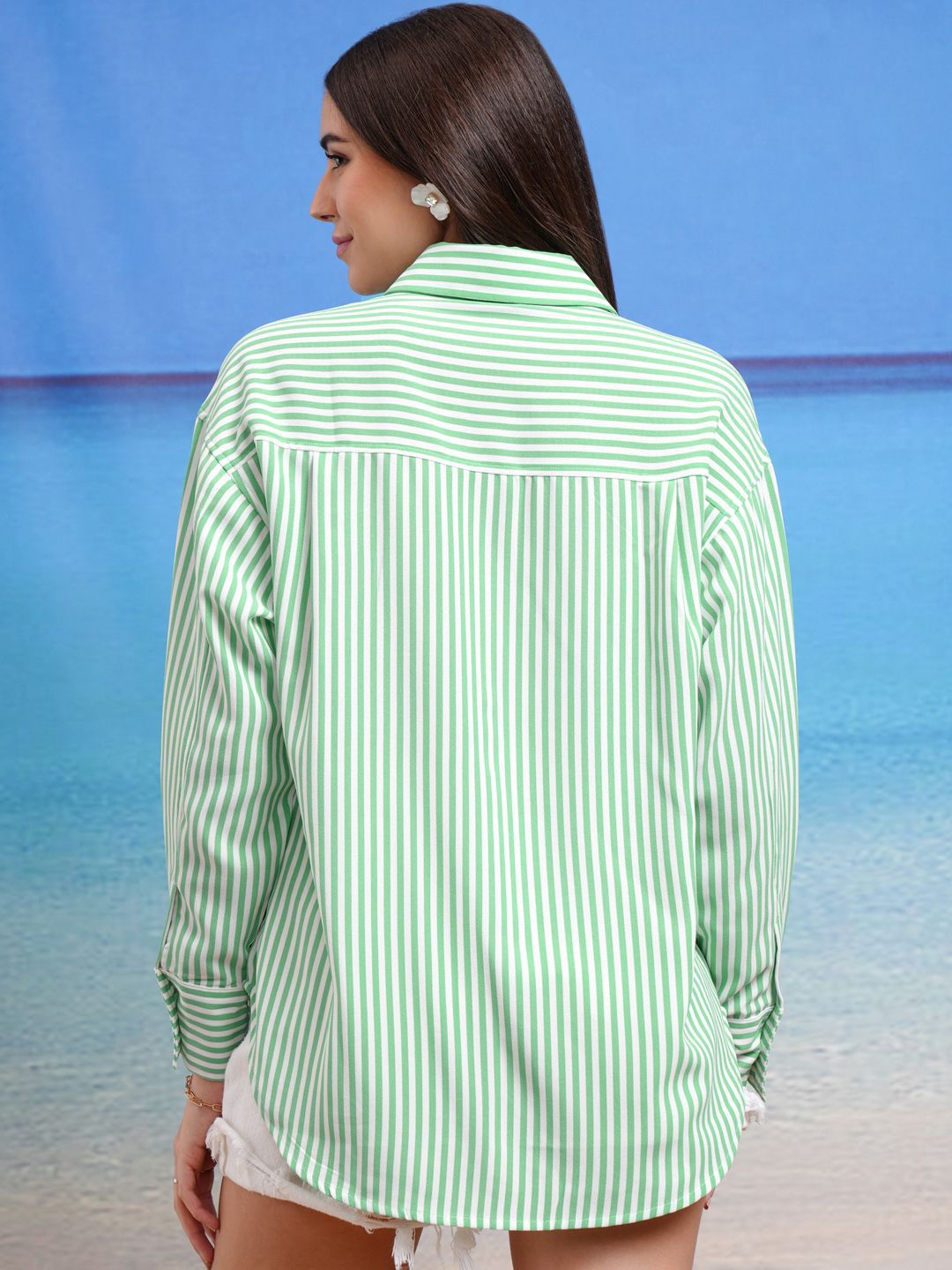 Tokyo Talkies Women Striped Relaxed Drop Shoulder Shirt