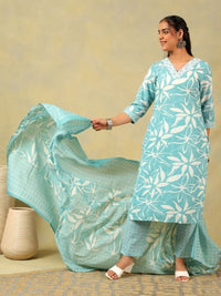 Mamicha Women Floral Printed Regular Pure Cotton Kurta with Trousers & With Dupatta