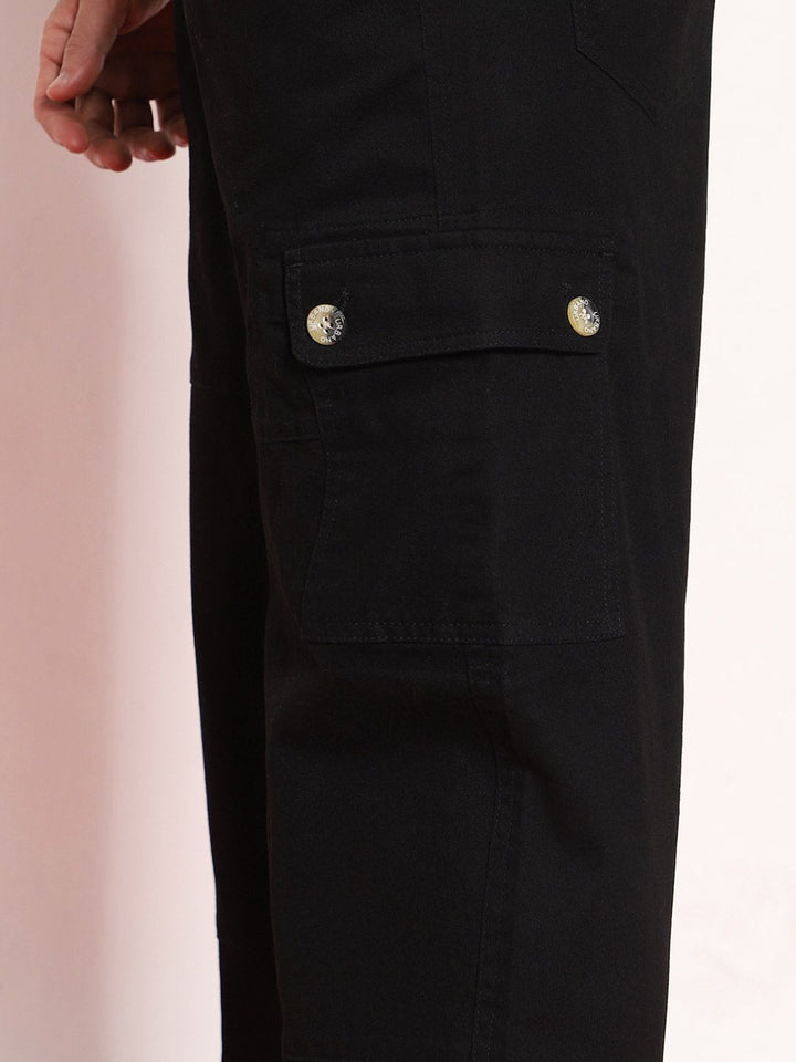 Urbano Fashion Men Black Loose Baggy Fit Cargo Jogger Chino with 6 Pockets Stretchable