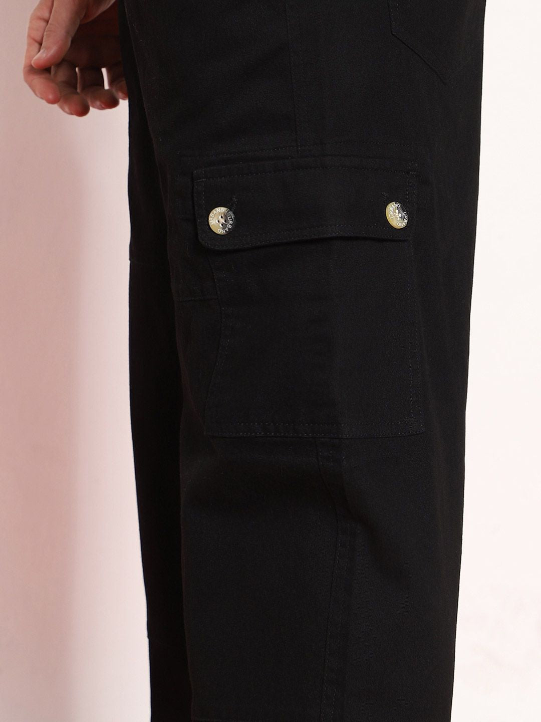 Urbano Fashion Men Black Loose Baggy Fit Cargo Jogger Chino with 6 Pockets Stretchable