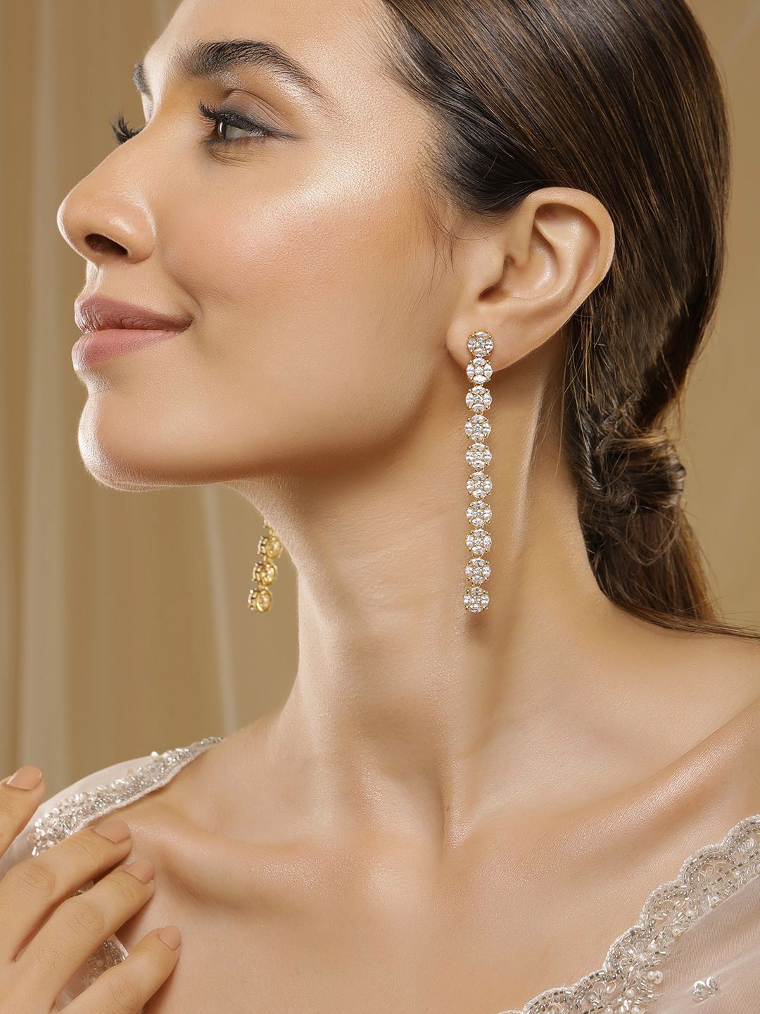 Rubans Premium 22K Ad & Zirconia Studded Luxury Drop Earrings