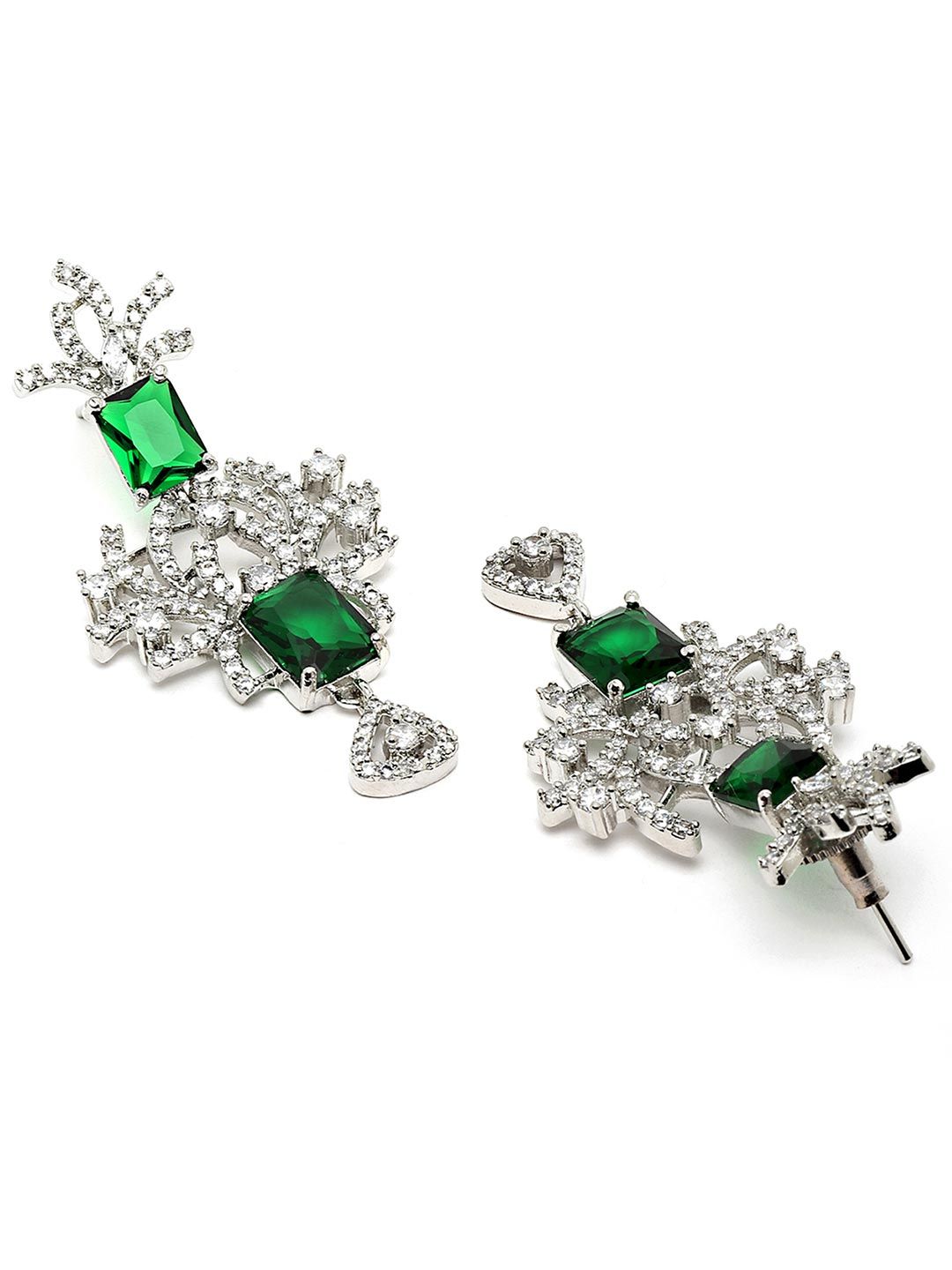 KARATCART Silver-Plated Green AD Stone Studded Jewellery Set