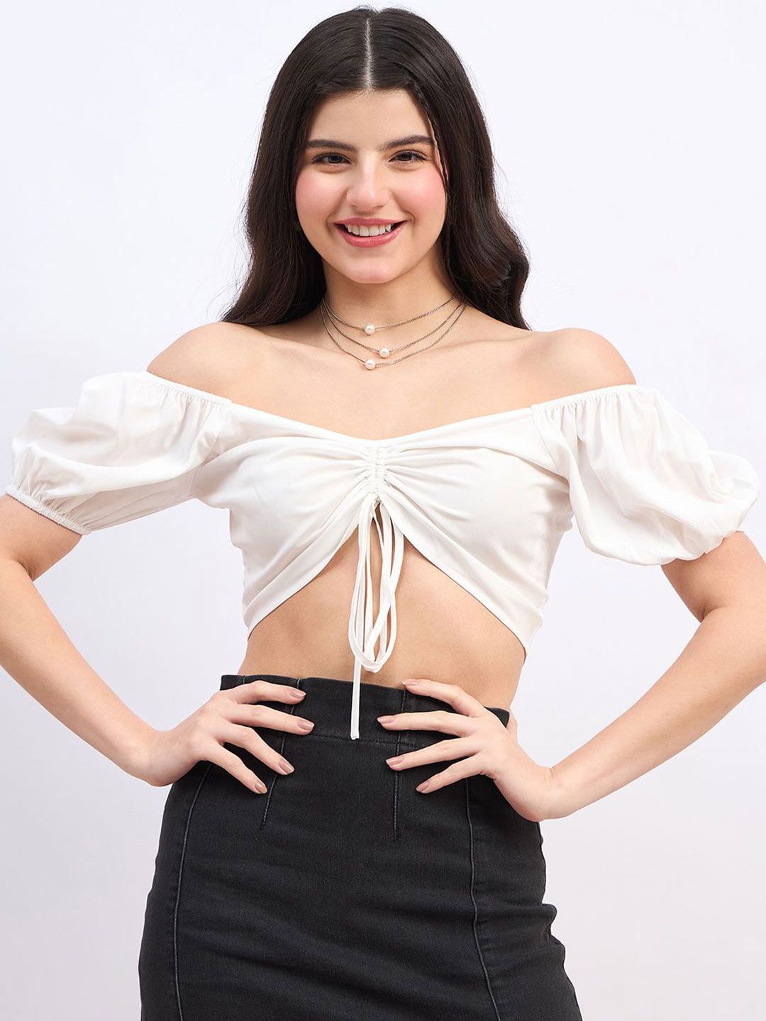 Berrylush Off-Shoulder Puff Sleeve Crop Top
