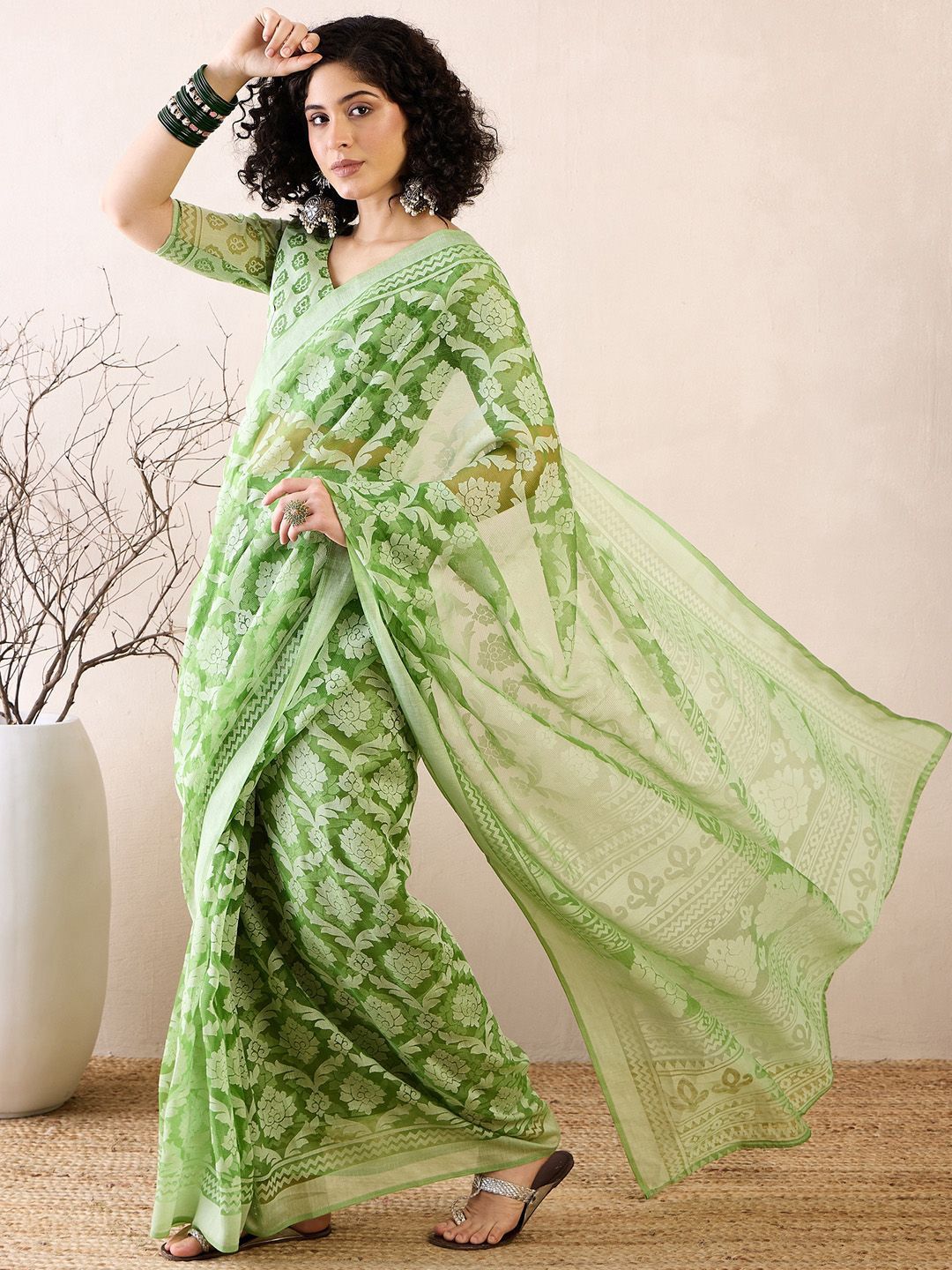 Saree mall Ready to Wear Floral Brasso Chanderi Sarees