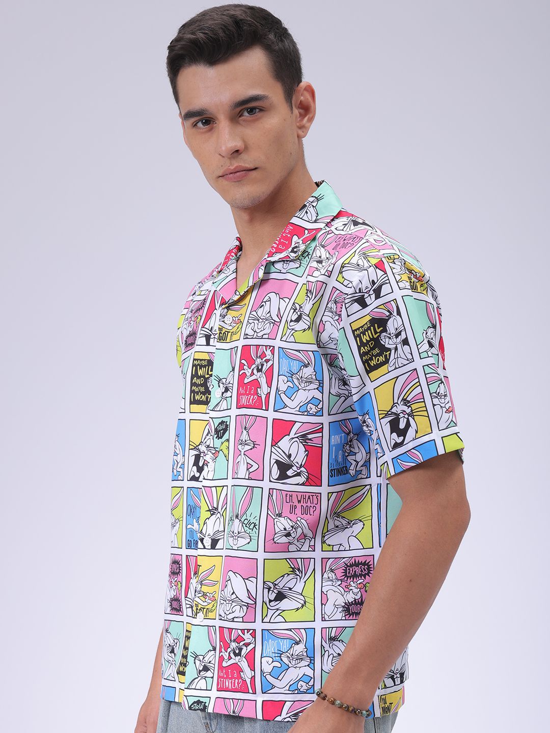 The Indian Garage Co Men Cuban Collar Graphic Printed Loose Fit Resortwear Shirt