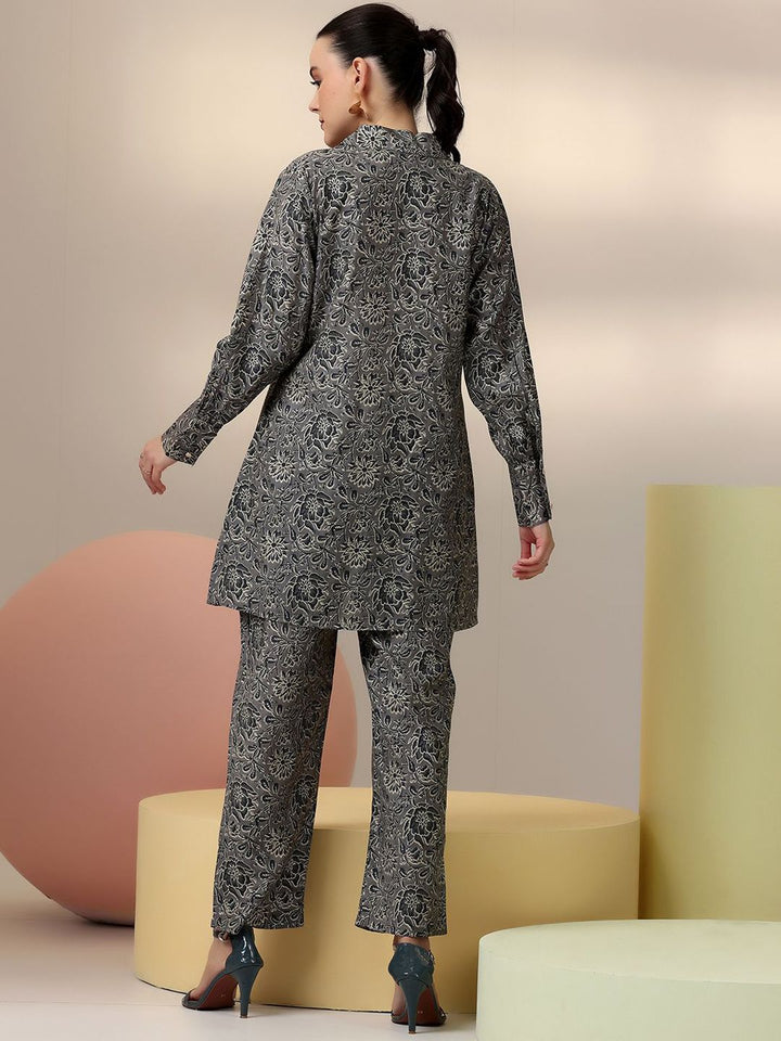 Libas Floral Printed Long Sleeves Shirt With Trousers