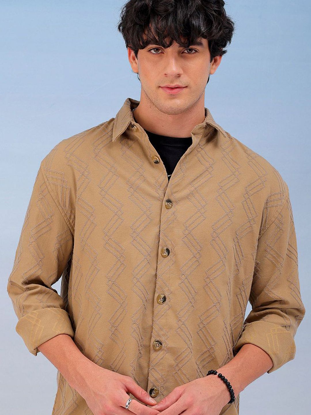 The Indian Garage Co Men Relaxed Fit Dobby Textured Resortwear Shirt
