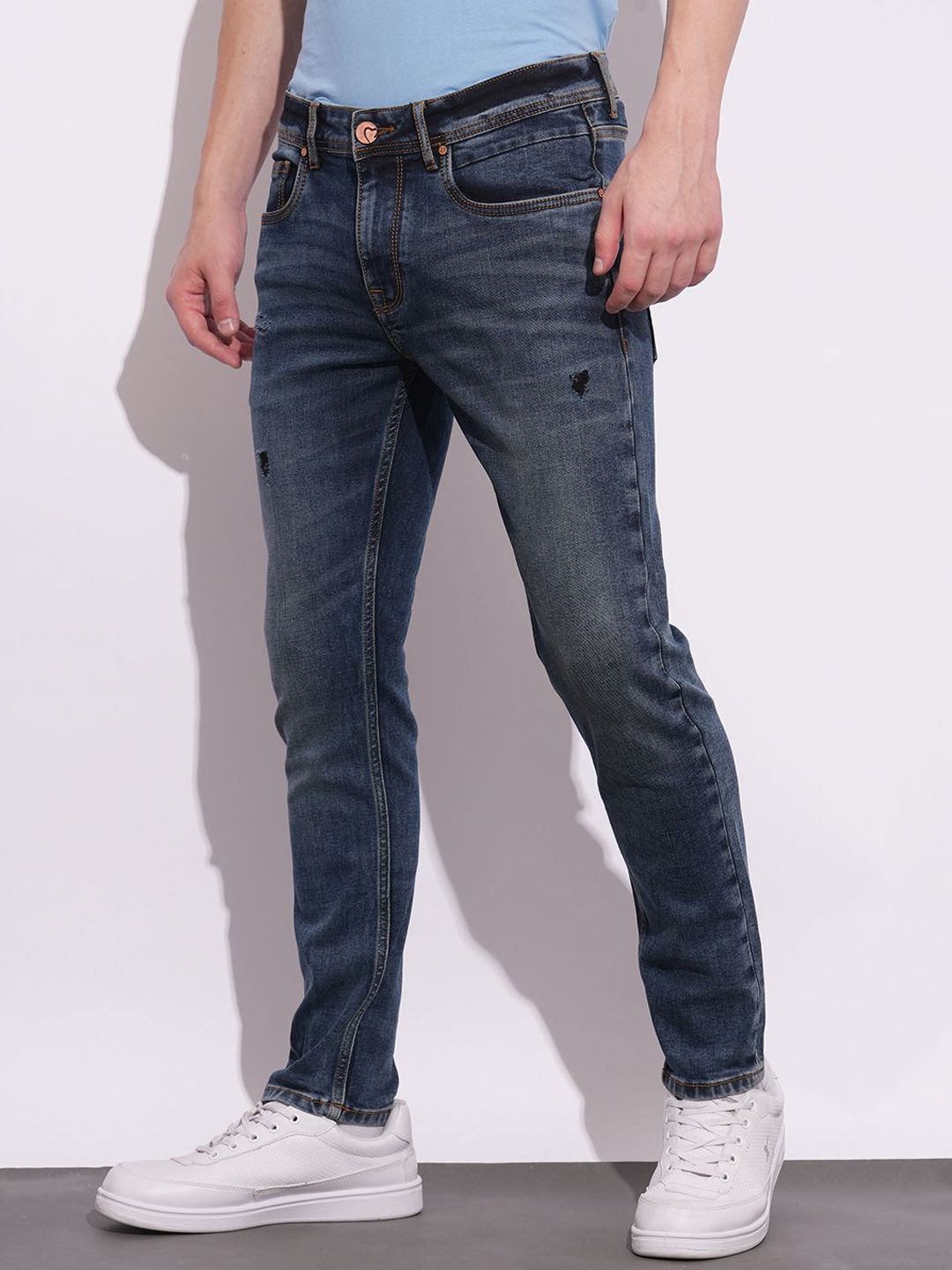 Being Human Men Classic Slim Fit Low Distress Light Fade Stretchable Jeans