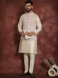 Anouk Cream Kolar Mandarin Churidar Kurta Lurus Dengan Churidar