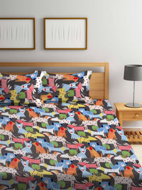 Myntra Elegant Homes Watak Kartun Biru & Hijau Dilengkapi 300 TC Cadar King dengan 2 Sarung Bantal