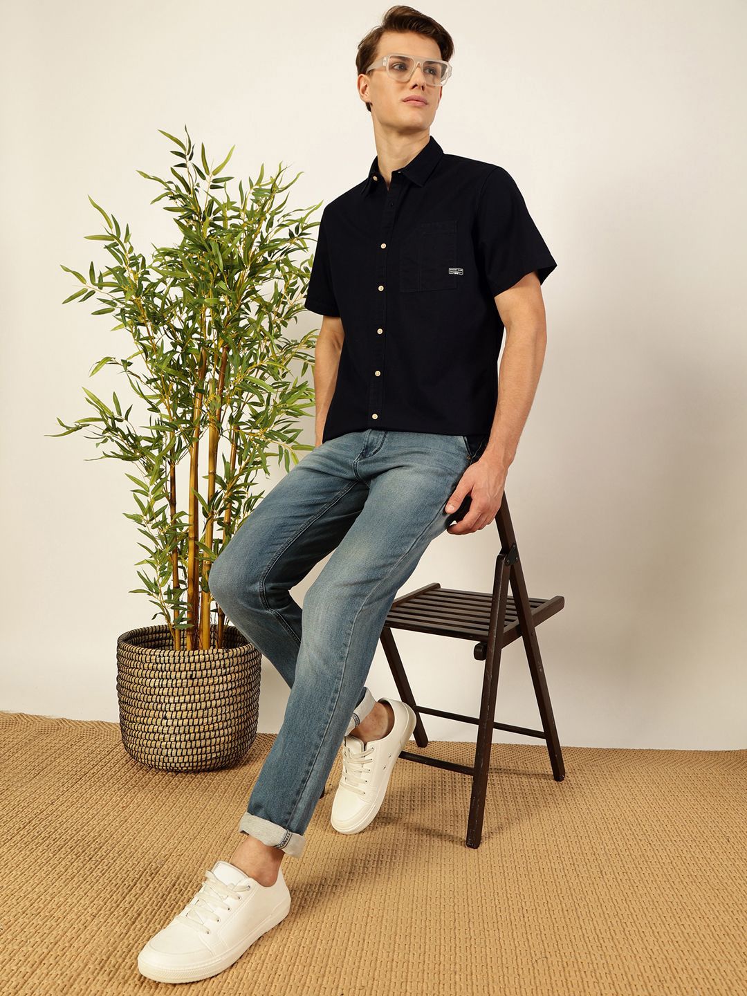 Thomas Scott Men Premium Cutaway Collar Solid Cotton Slim Fit Casual Shirt