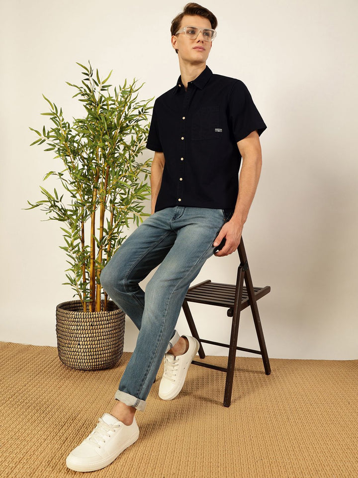 Thomas Scott Men Premium Cutaway Collar Solid Cotton Slim Fit Casual Shirt