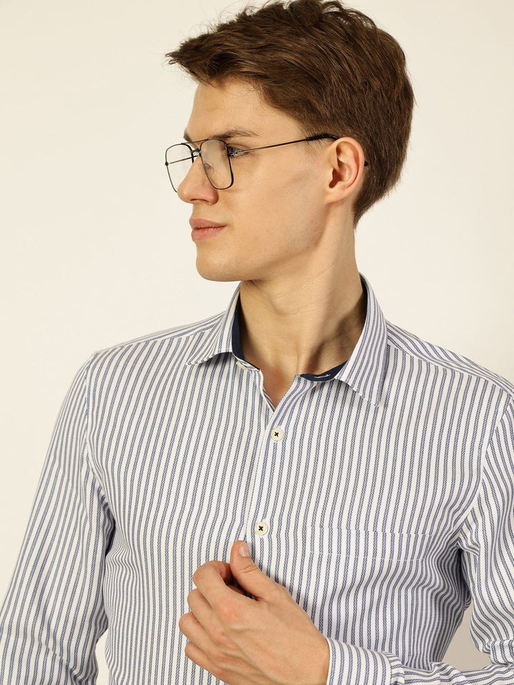 Thomas Scott Men Smart Cutaway Collar Pinstripes Striped Cotton Formal Shirt