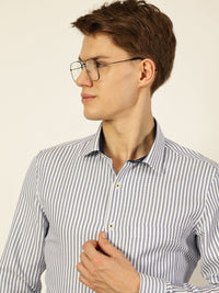 Thomas Scott Men Smart Cutaway Collar Pinstripes Striped Cotton Formal Shirt