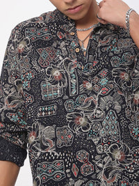 VASTRADO Picturesque Abstract Printed Band Collar Straight Kurta