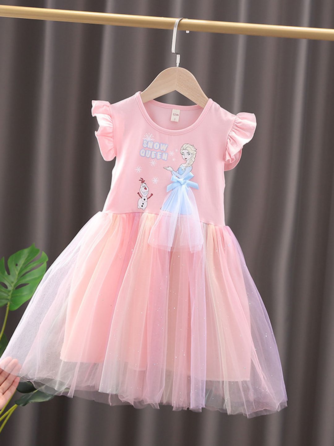 YK Girls Flutter Sleeve Fit & Flare Dress