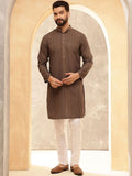 Anouk Brown Geometric Embroidered Sequence Mandarin Collar Straight Kurta