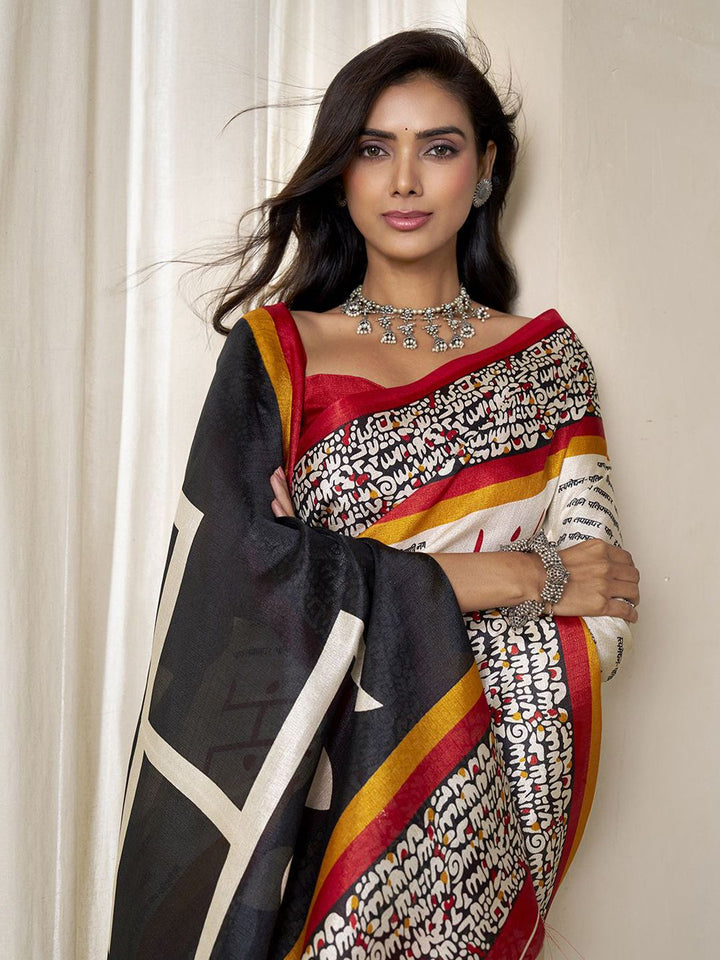 KALINI Typography Digital Printed Saree with Blouse Piece