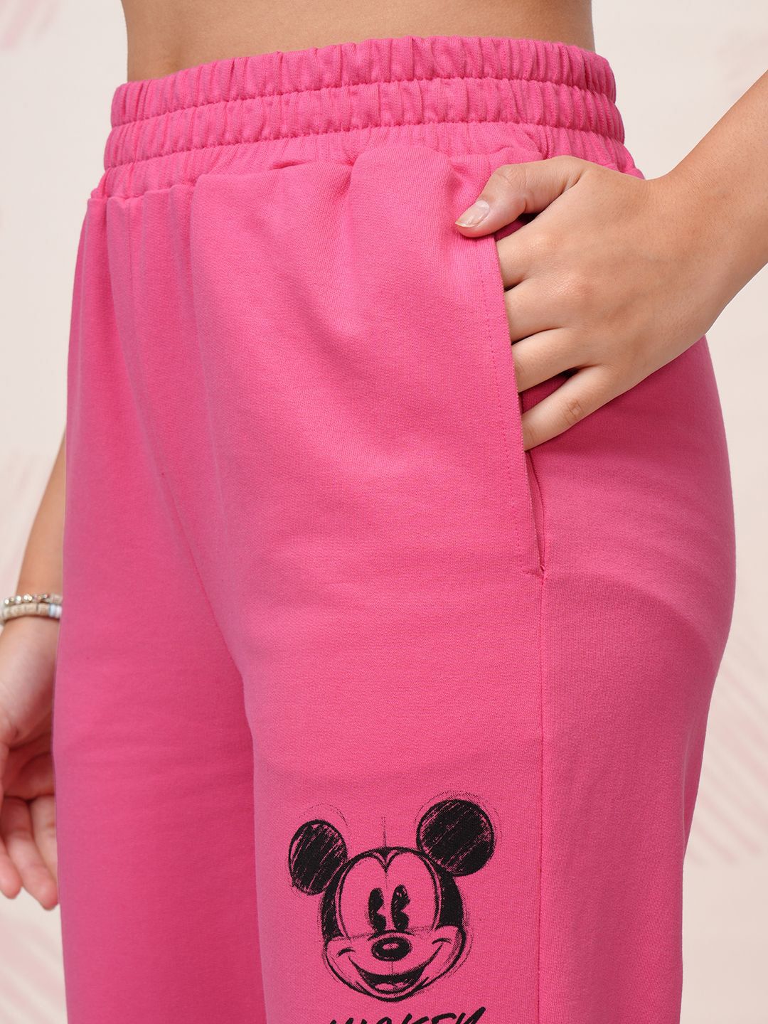 Tokyo Talkies Pink Disney Mickey Mouse Printed Round Neck Pure Cotton T-Shirt & Jogger