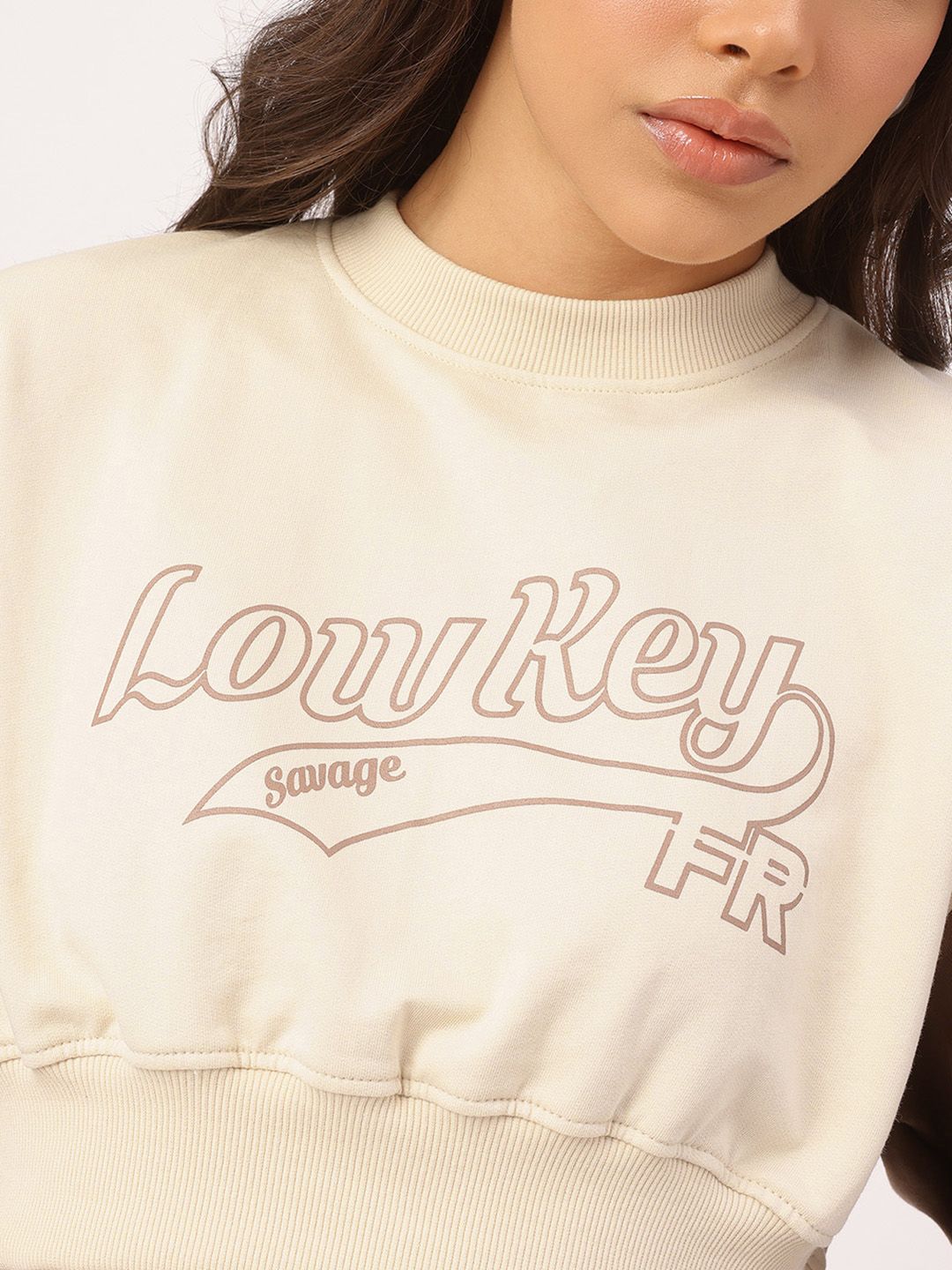 DressBerry Printed Contrast Sleeves Crop Sweatshirt