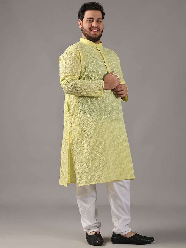 SOJANYA PLUS Plus Size Lelaki Motif Etnik Sulam Kurta Kapas Tulen Bersama Piyama
