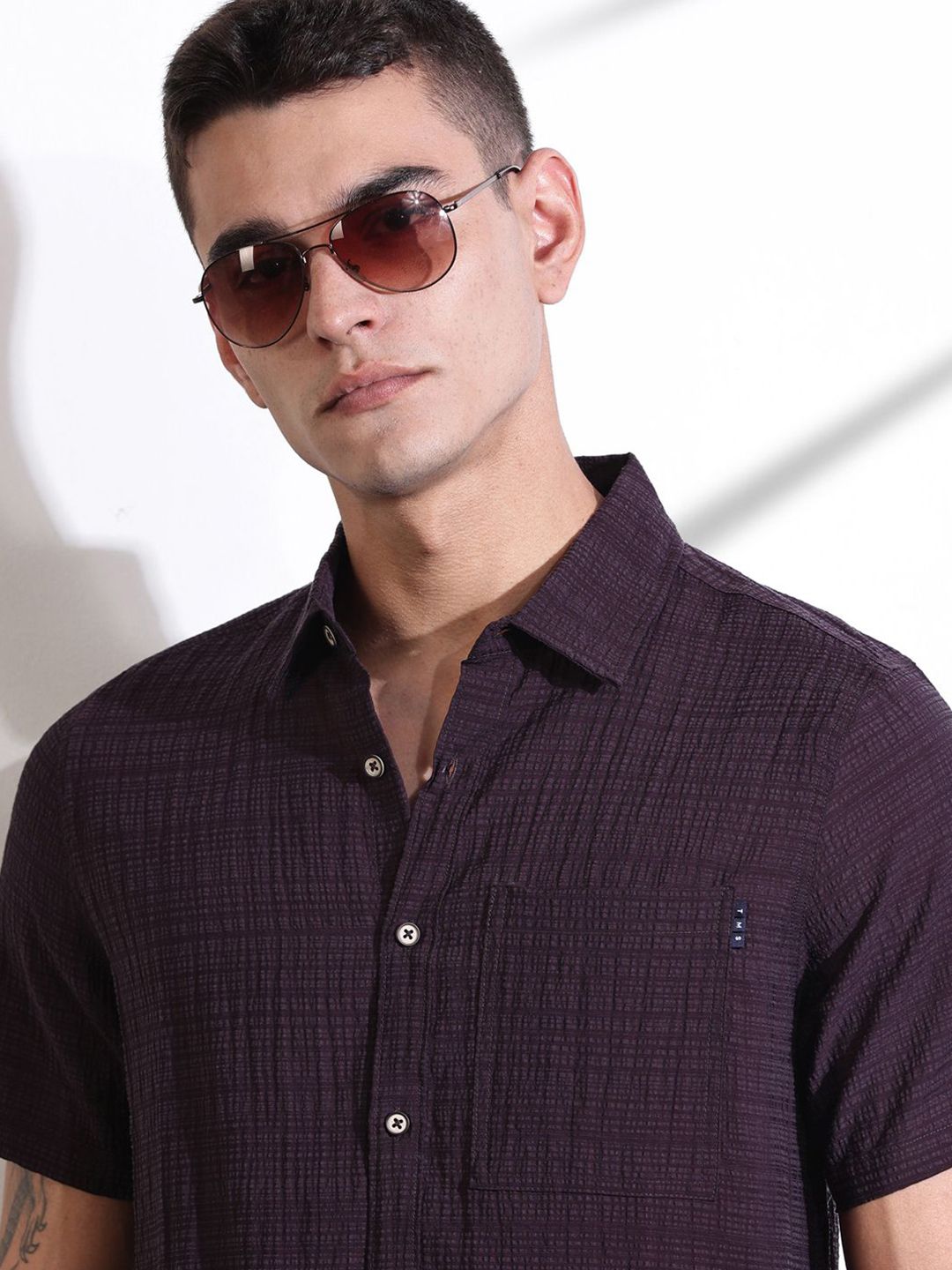 Thomas Scott Men Smart Slim Fit Spread Collar Textured Casual Shirt