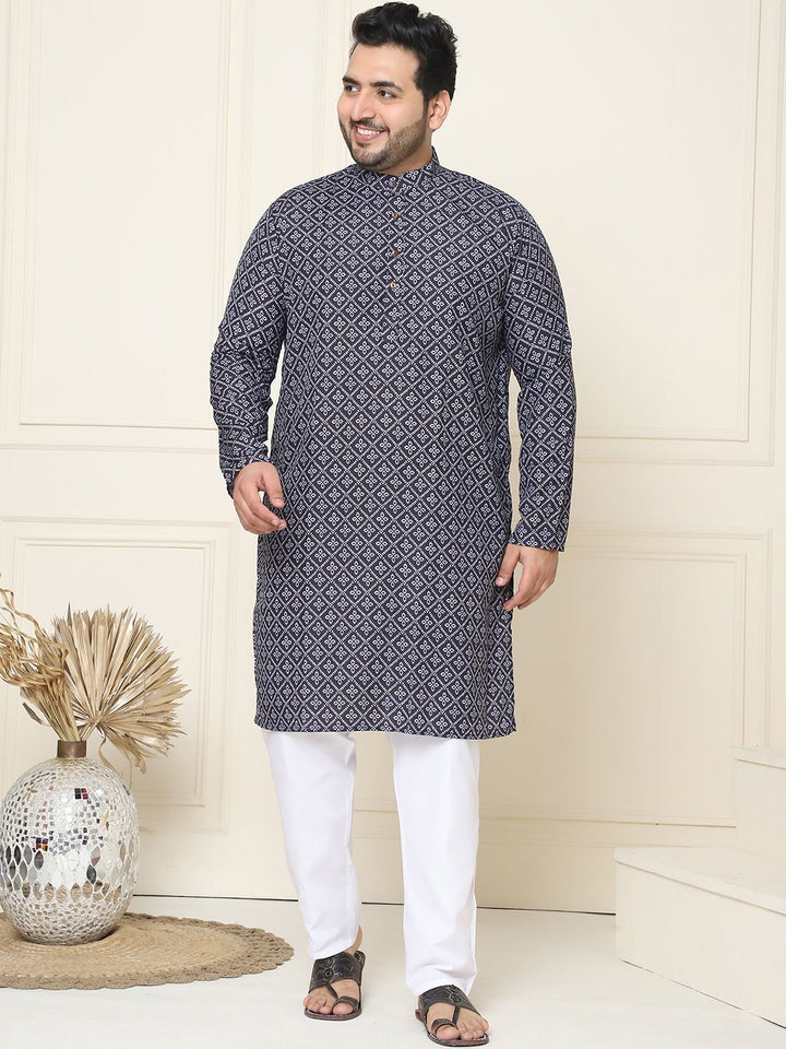 SOJANYA PLUS Motif Etnik Bercetak Kolar Mandarin Kurta Lurus Kapas Tulen dengan Piyama