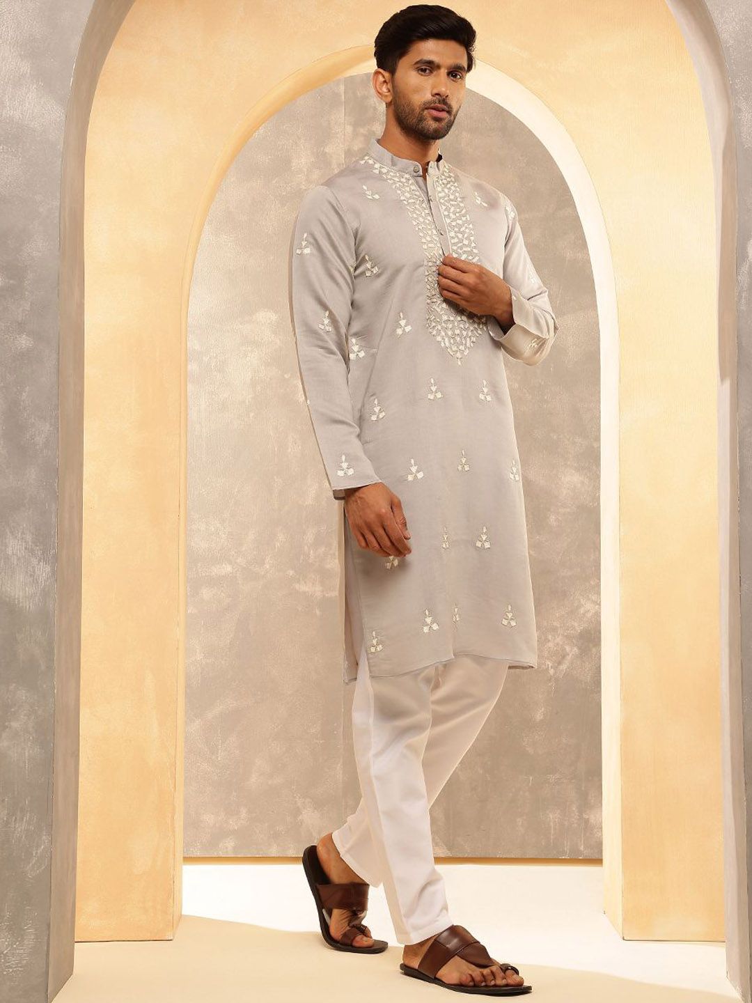 Anouk Men Embroidered Regular Kurta with Pyjamas