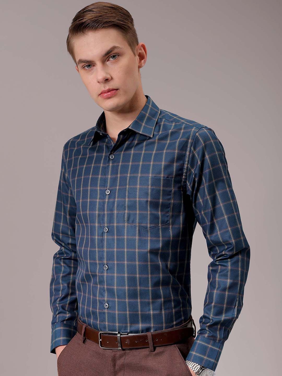 The Indian Garage Co. X Luxe Men Spread Collar Micro Checked Slim Fit Formal Shirt