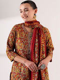 Motif Etnik Wanita Mamicha Bercetak Benang Biasa Kurta Kerja dengan Seluar & Dengan Dupatta
