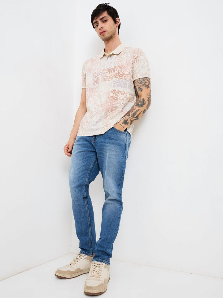 SPYKAR Men Abstract Printed Polo Collar Cotton Slim Fit T-shirt