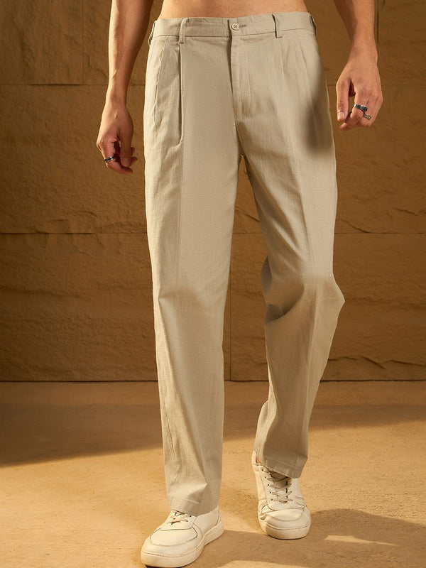 DENNISON Textured Double Pleated Korean Baggy Fit Trouser