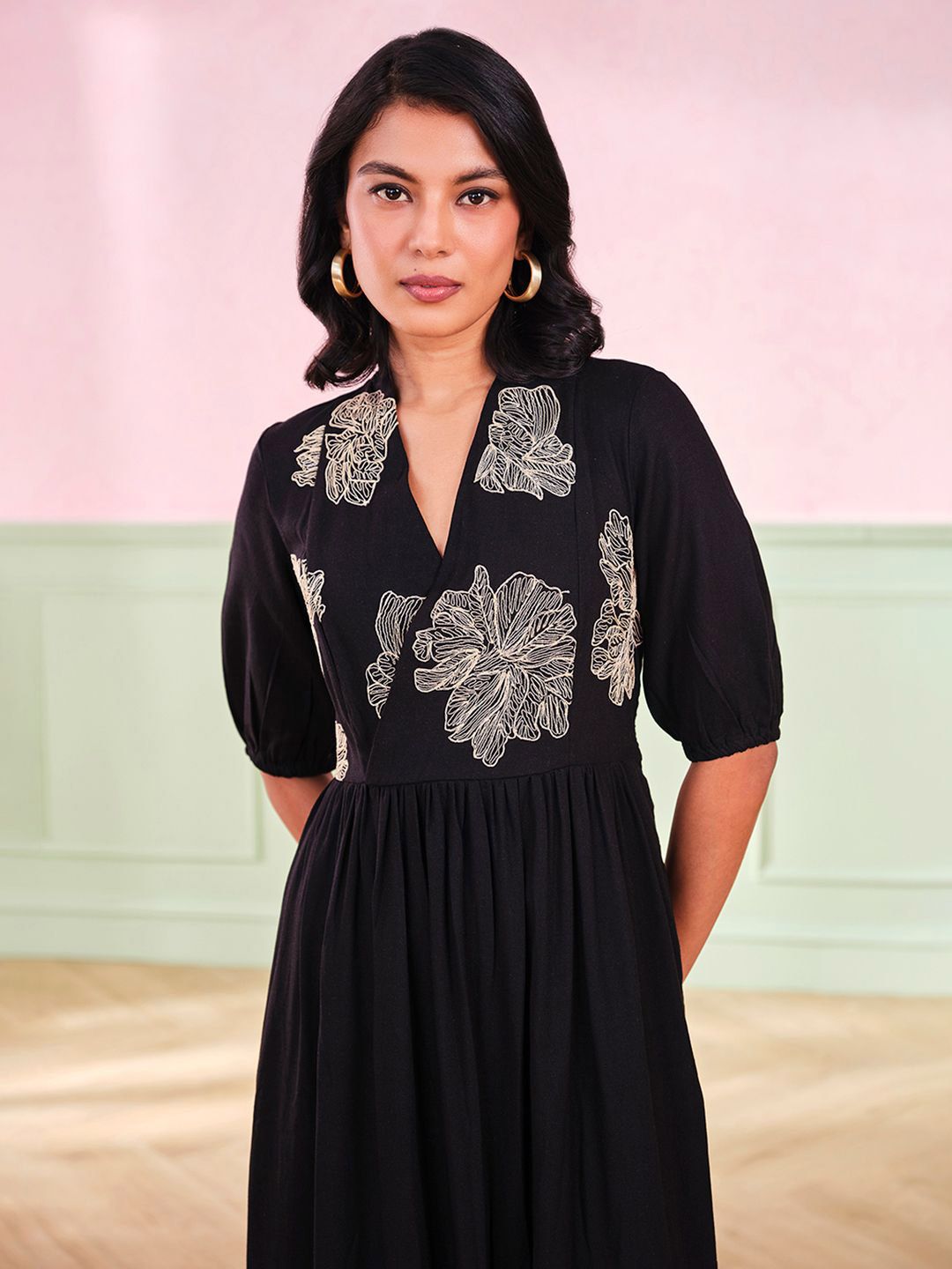 AND Women Floral Printed V-Neck A-Line Dress