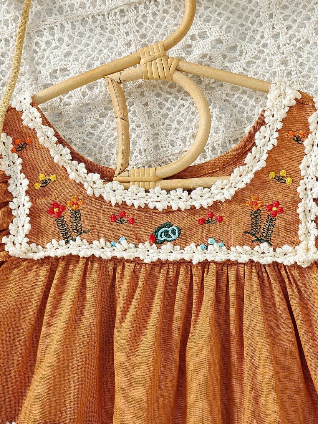 YK Girls Floral Embroidered A-Line Dress