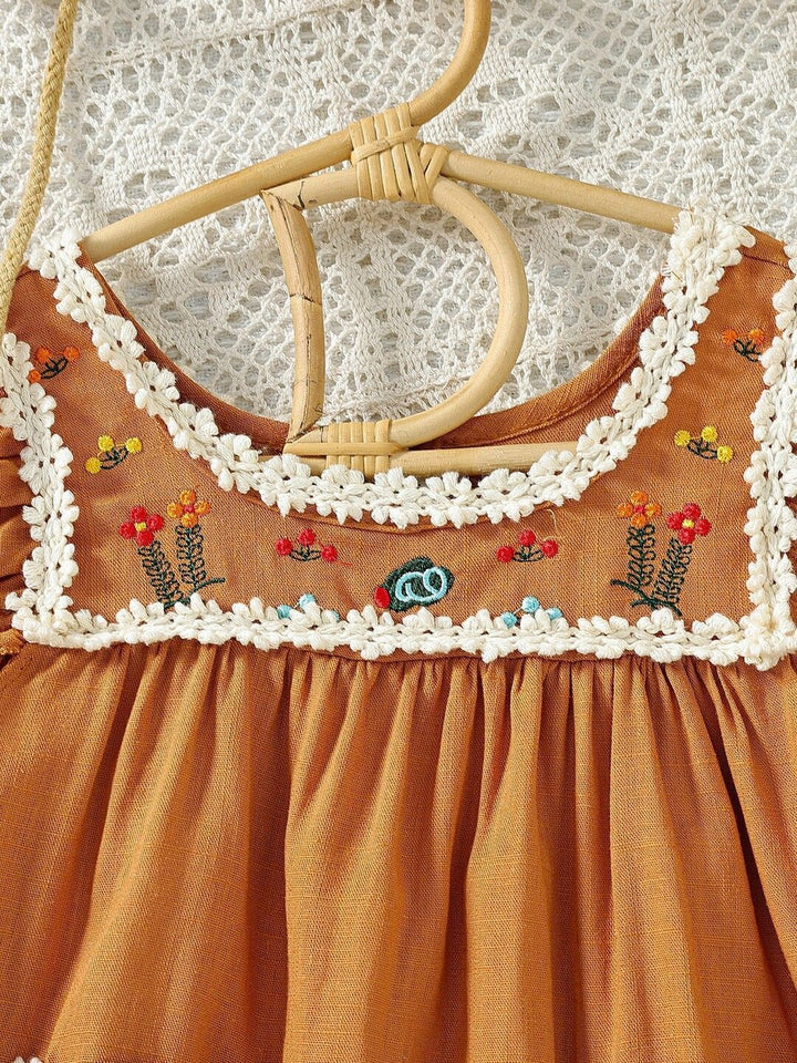 YK Girls Floral Embroidered A-Line Dress