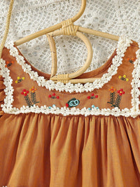 YK Girls Floral Embroidered A-Line Dress