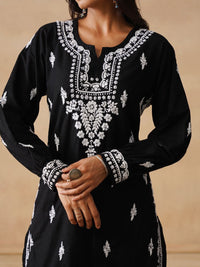House of Chikankari Women Solid Black Kurta