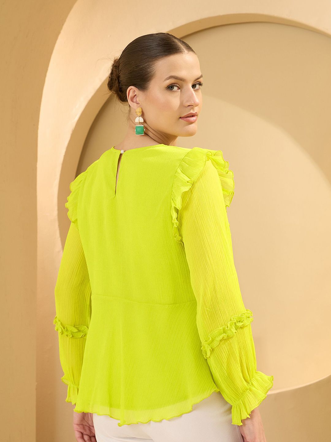 Antheaa Women Round Neck Chiffon Peplum Top