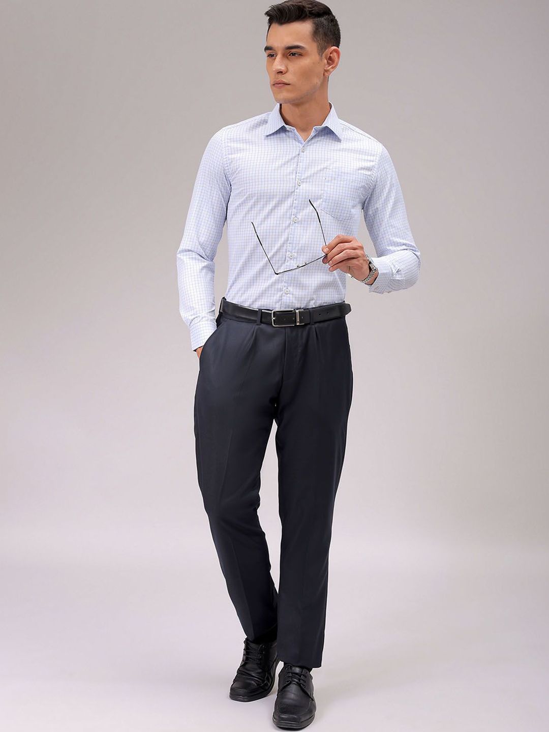 The Indian Garage Co. X Luxe Men Cutaway Collar Checked Slim Fit Formal Shirt