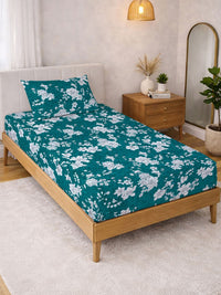 KLOTTHE Bercetak Hijau & Putih Cadar Single 300 TC Dengan Sarung Bantal-2.25 m x 1.5 m