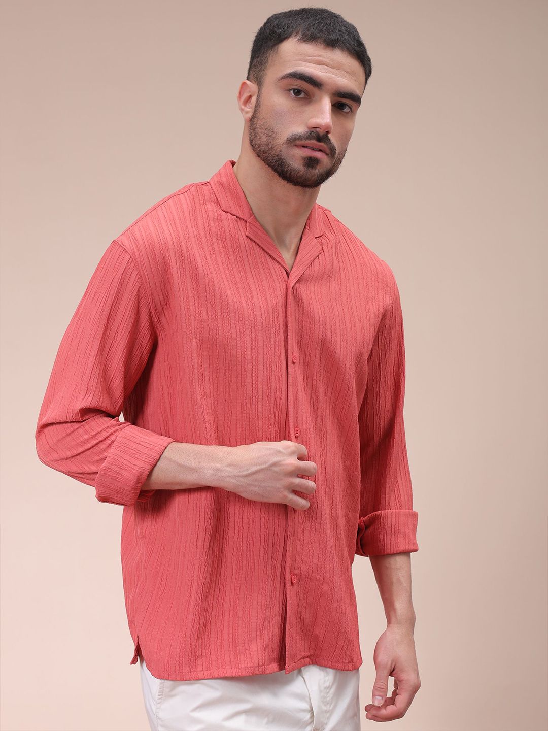 The Indian Garage Co Men Relaxed Fit Dobby Textured Resortwear Shirt